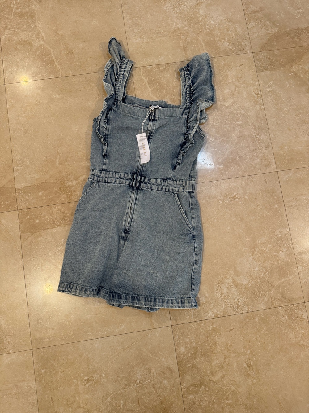 GILLI Light Blue Denim Overall Romper with Ruffle Straps